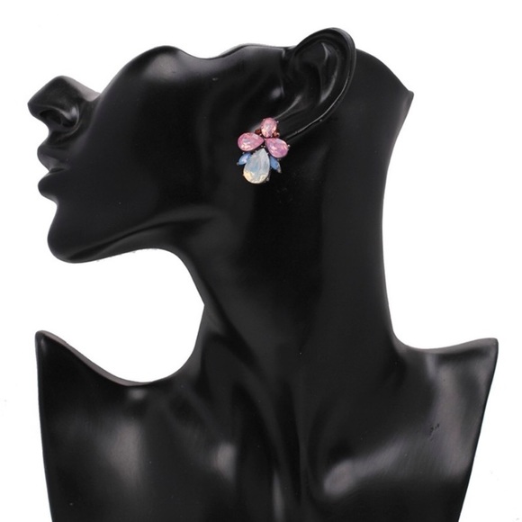 Pink, Blue, Opalescent Crystal Water Drop Earrings - Picture 2 of 7